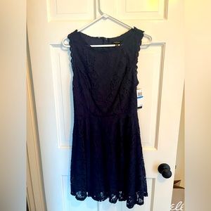 Navy Blue Sleeveless Dress w Lace Detail